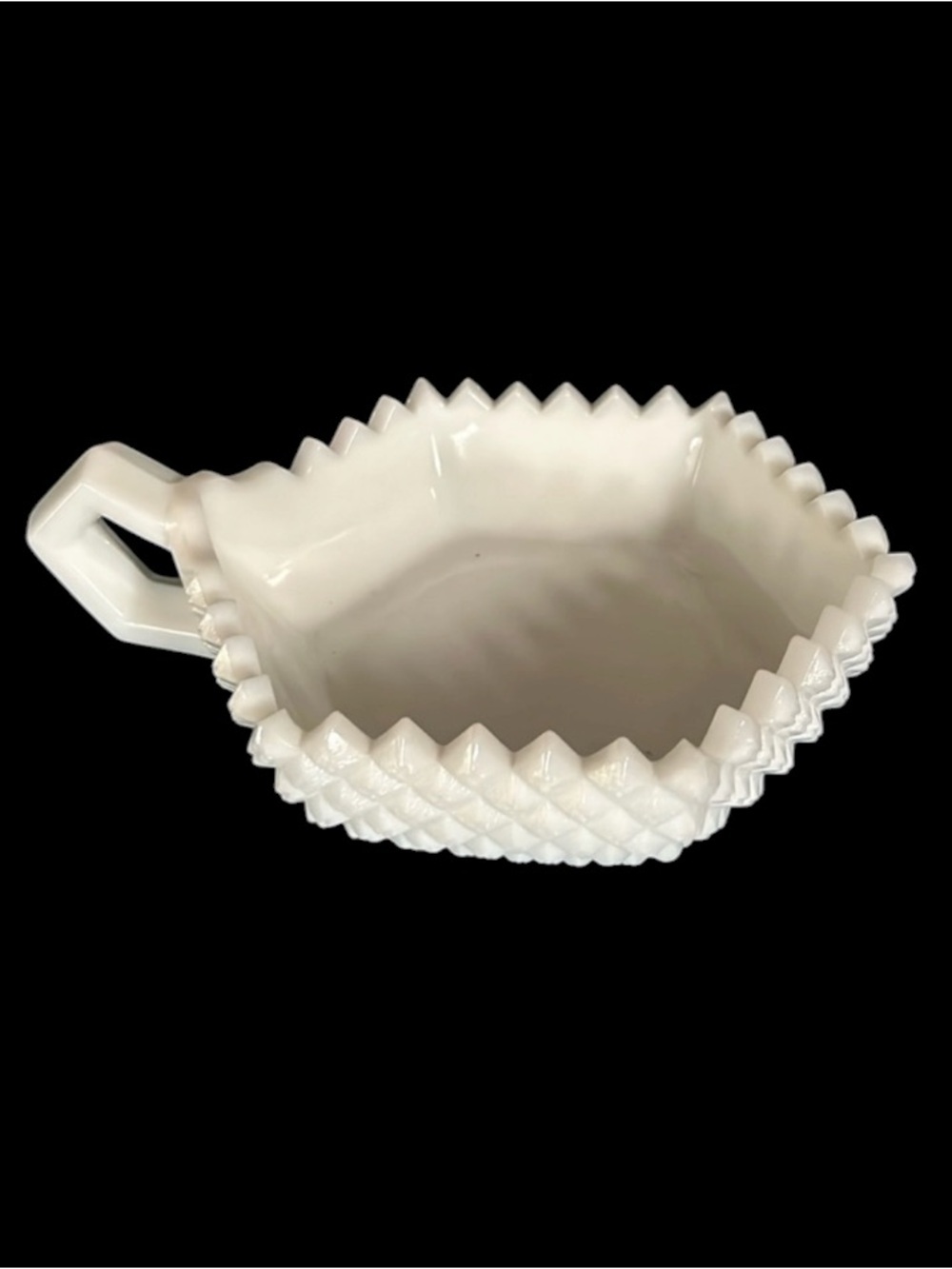 Vintage Milk Glass Diamond Pattern Finger-held Dish